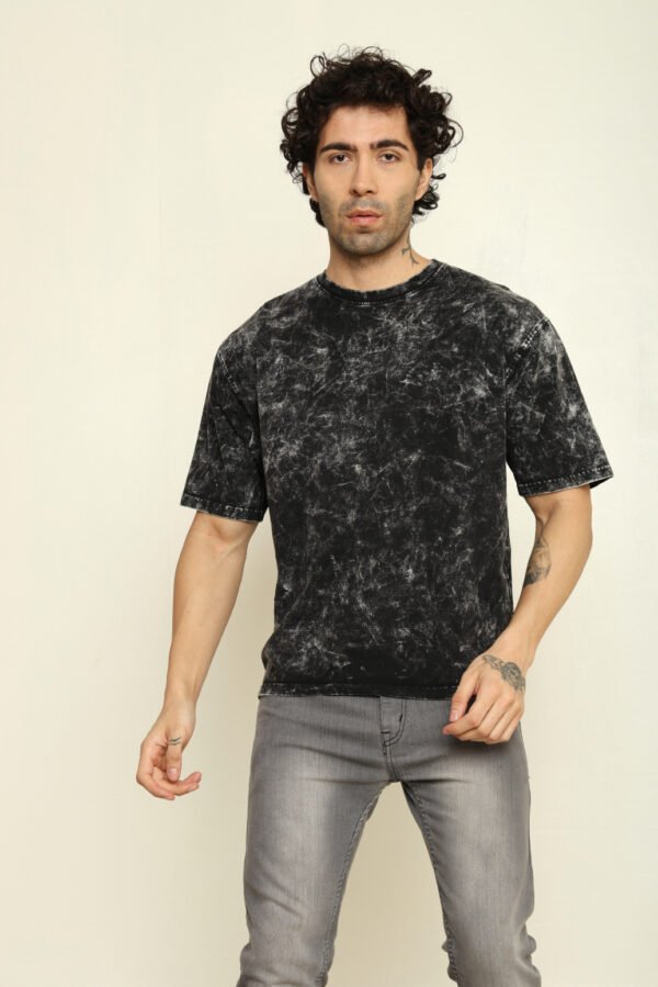 Absqura Men Acid Wash Solid Oversized Black T-Shirt