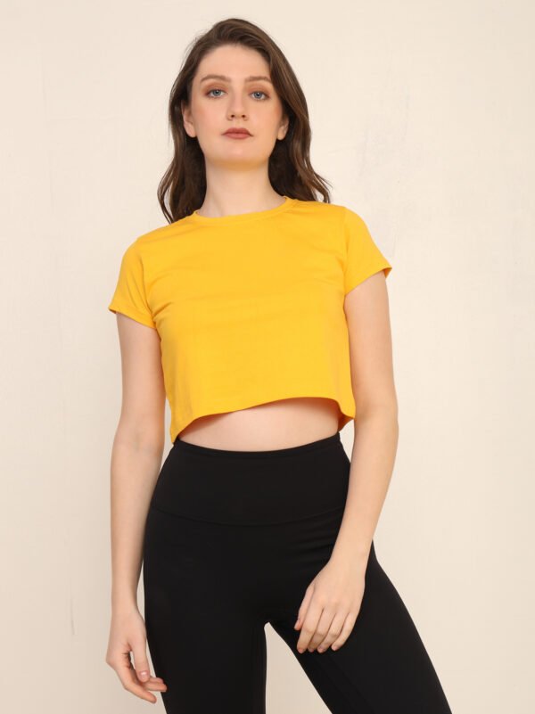 Absqura Solid Women Golden Yellow Crop Top