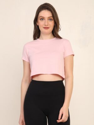 Absqura Solid Women Light Baby Pink Crop Top