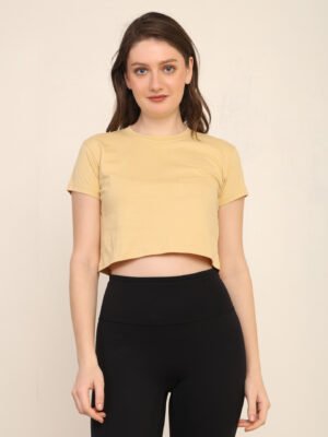 Absqura Solid Women Beige Crop Top