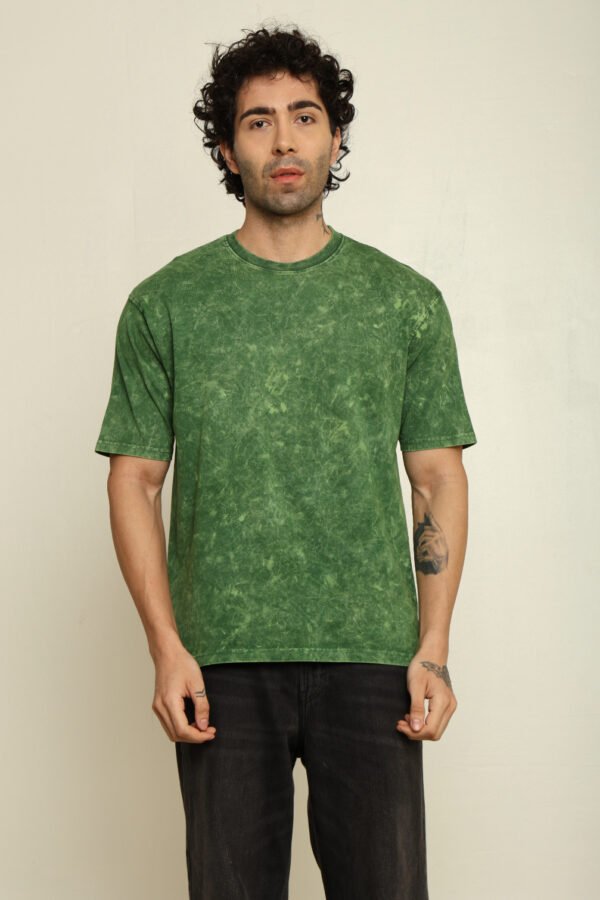 Absqura Men Acid Wash Solid Oversized Bottle Green T-Shirt