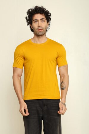 Absqura Solid Men Mustard Yellow T-Shirt