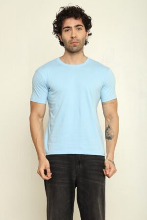 Absqura Solid Men Baby Blue T-Shirt