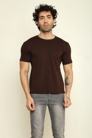 Absqura Solid Men Coffe Brown T-Shirt