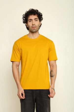 Absqura Solid Oversized Mustard Yellow T-Shirt