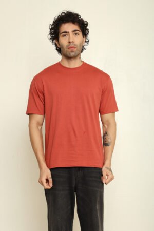 Absqura Solid Oversized Coral T-Shirt