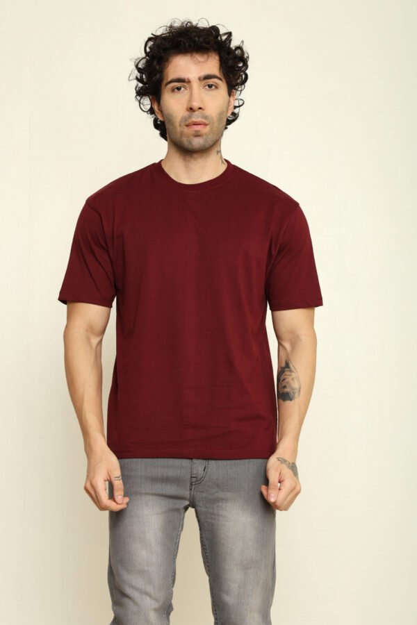 Absqura Solid Oversized Maroon T-Shirt