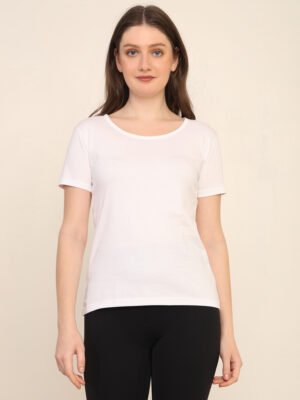 Absqura Solid Women White T-Shirt