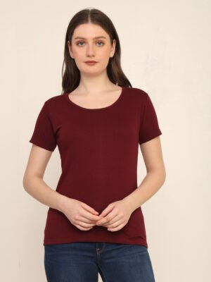 Absqura Solid Women Maroon T-Shirt