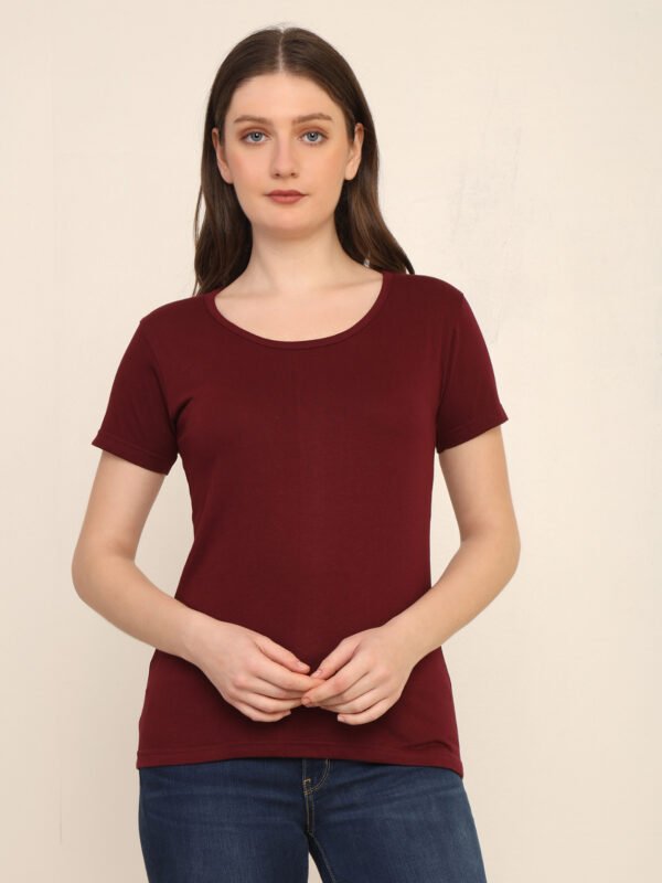 176666312381741Q1A3396.jpg Absqura Solid Women Maroon T-Shirt