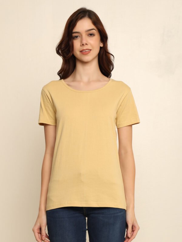 Absqura Solid Women Beige T-Shirt