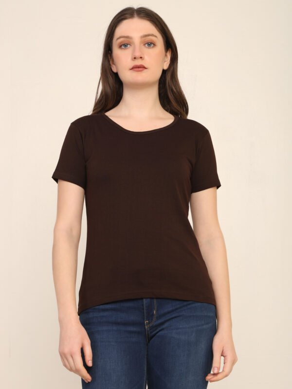 176666417784991Q1A3406.jpg Absqura Solid Women Coffe Brown T-Shirt