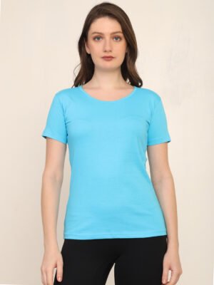 Absqura Solid Women Sky Blue T-Shirt