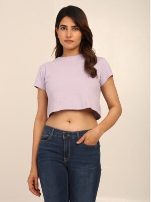 Absqura Solid Women Lavender Crop Top